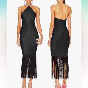 Elegant Black Halter Fringe Dress